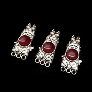 ARNAS 4 PCs PACK OF RUBY RED MEENAKARI SILVER PALTED OXIDIZED PENDANT