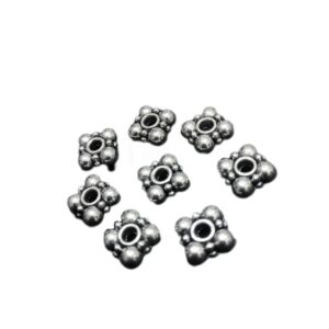 OXIBEADS0035- 50 GM PACK OF SILVER DESIGNER SMALL GERMAN SILVER METAL BEADS