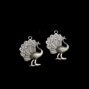 OXIS0194- 5 PCS PACK OF SILVER PEACOCK MOTIF GERMAN SILVER PENDANT