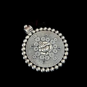 OXIS0212 -2 PCs PACK OF SILVER GANPATI MOTIF ROUND GERMAN SILVER PENDANT