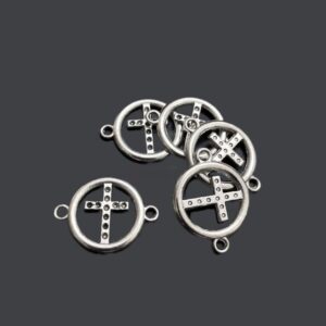 OXIS0214- 10 PCs PACK OF SILVER ROUND CROSS MOTIF GERMAN SILVER PENDANT