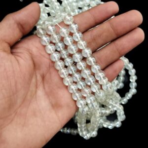 RGLASS0013- 1 STRAND CRYSTAL WHITE 8MM ROUND GLASS BEADS