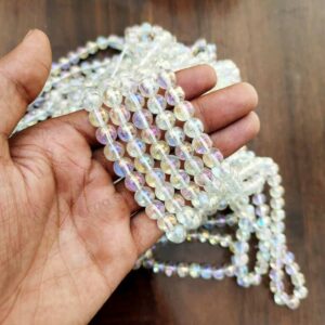 RGLASS0014- 1 STRAND RAINBOW CRYSTAL WHITE 8MM ROUND GLASS BEADS