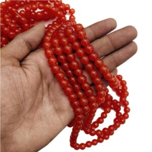 RGLASS0017- 1 STRAND DARK ORANGE 8MM ROUND GLASS BEADS