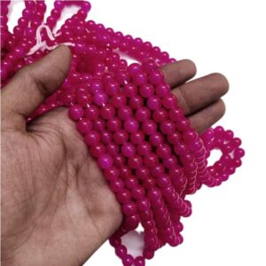 RGLASS0018- 1 STRAND DARK PINK 8MM ROUND GLASS BEADS