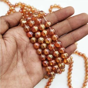RGLASS0011- 1 STRAND CRYSTAL BROWN 8MM ROUND GLASS BEADS