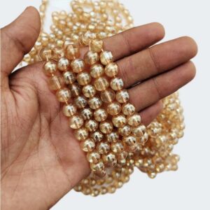 RGLASS0012- 1 STRAND CRYSTAL GOLDEN 8MM ROUND GLASS BEADS