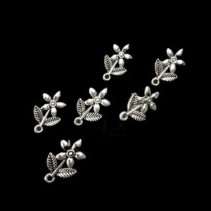 TOPs0052- 5 PAIRS PACK OF GERMAN SILVER | OXIDIZED FLORAL MOTIF SILVER SINGLE LOOP STUD TOP FOR EARRING MAKING