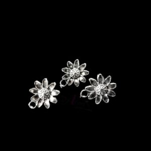 TOPs0053- 5 PAIRS PACK OF GERMAN SILVER | OXIDIZED FLORAL MOTIF SILVER SINGLE LOOP STUD TOP FOR EARRING MAKING