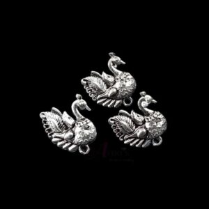 TOPs0059- 5 PAIRS PACK OF GERMAN SILVER | OXIDIZED SWAN MOTIF SILVER SINGLE LOOP STUD TOP FOR EARRING MAKING