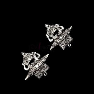 TOPs0062- 3 PAIRS PACK OF GERMAN SILVER | OXIDIZED DESIGNER MOTIF SILVER SINGLE LOOP STUD TOP FOR EARRING MAKING