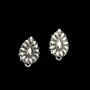 TOPs0063- 5 PAIRS PACK OF GERMAN SILVER | OXIDIZED DESIGNER MOTIF SILVER SINGLE LOOP STUD TOP FOR EARRING MAKING