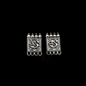 TOPs0065- 5 PAIRS PACK OF GERMAN SILVER | OXIDIZED DESIGNER GEOMETRIC MOTIF SILVER FOUR LOOP STUD TOP FOR EARRING MAKING