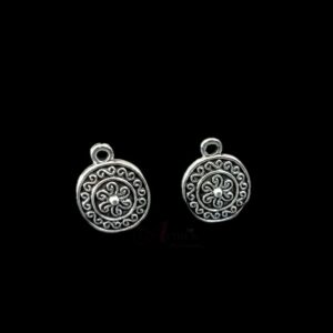 TOPs0067- 5 PAIRS PACK OF GERMAN SILVER | OXIDIZED ROUND DESIGNER MOTIF SILVER SINGLE LOOP STUD TOP FOR EARRING MAKING