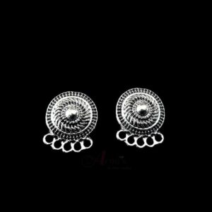 TOPs0068- 5 PAIRS PACK OF GERMAN SILVER | OXIDIZED ROUND MOTIF SILVER FIVE LOOP STUD TOP FOR EARRING MAKING