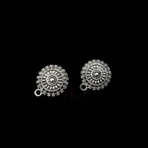 TOPs0069- 5 PAIRS PACK OF GERMAN SILVER | OXIDIZED ROUND MOTIF SILVER SINGLE LOOP STUD TOP FOR EARRING MAKING