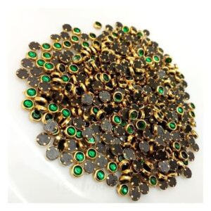 KUNDAN0033- ARNA’S 25 GM PACK OF SIZE 4 MM X 4 MM TRANSPARENT DARK GREEN ROUND MOTIF STICKING KUNDAN FOR EARRING| JEWELLERY MAKING