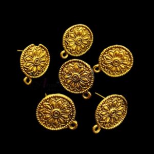 TOPg0048- 5 PAIRS PACK OF GERMAN GOLDEN | OXIDIZED ROUND DESIGNER GOLDEN SINGLE LOOP STUD TOP FOR EARRING MAKING