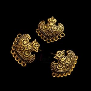 TOPg0059- 5 PAIRS PACK OF GERMAN SILVER | OXIDIZED DESIGNER GOLDEN NINE LOOP STUD TOP FOR EARRING MAKING