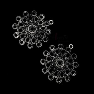 TOPs0075 – 2 PAIRS PACK OF GERMAN SILVER | OXIDIZED SILVER ROUND MOTIF STUD TOP FOR EARRING MAKING