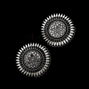 TOPs0080 – 2 PAIRS PACK OF GERMAN SILVER | OXIDIZED SILVER ROUND MOTIF FOURTEEN LOOP STUD TOP FOR EARRING MAKING