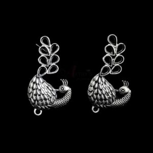 TOPs0082 – 3 PAIRS PACK OF GERMAN SILVER | OXIDIZED SILVER PEACOCK MOTIF SINGLE LOOP STUD TOP FOR EARRING MAKING