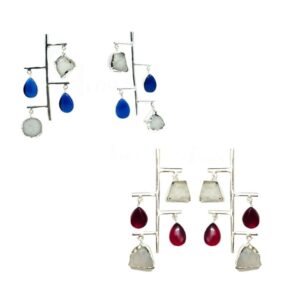 ARNAS 1 PAIR PACK OF SILVER DESIGNER MOTIF STONE SET EARRINGS
