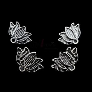 TOPs0086 – 5 PAIRS PACK OF GERMAN SILVER | OXIDIZED SILVER LOTUS MOTIF STUD TOP FOR EARRING MAKING