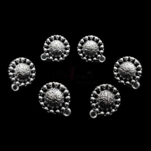 TOPs0087– 5 PAIRS PACK OF GERMAN SILVER | OXIDIZED SILVER ROUND MOTIF STUD TOP FOR EARRING MAKING
