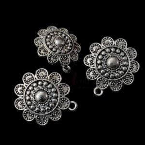 TOPs0091 – 3 PAIRS PACK OF GERMAN SILVER | OXIDIZED SILVER DESIGNER MOTIF STUD TOP FOR EARRING MAKING