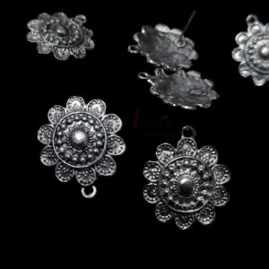 TOPs0093 – 3 PAIRS PACK OF GERMAN SILVER | OXIDIZED SILVER DESIGNER MOTIF STUD TOP FOR EARRING MAKING