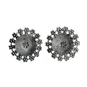 TOPs0097 – 2 PAIRS PACK OF GERMAN SILVER | OXIDIZED SILVER DESIGNER MOTIF STUD TOP FOR EARRING MAKING