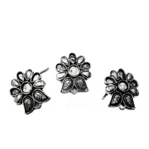 TOPs0098 – 3 PAIRS PACK OF GERMAN SILVER | OXIDIZED SILVER DESIGNER MOTIF STUD TOP FOR EARRING MAKING
