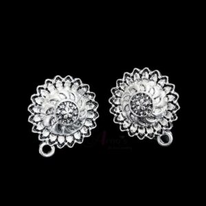 TOPs0099- 5 PAIRS PACK OF GERMAN SILVER | OXIDIZED ROUND MOTIF SILVER SINGLE LOOP STUD TOP FOR EARRING MAKING