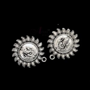 TOPs0103- 5 PAIRS PACK OF GERMAN SILVER | OXIDIZED SHREE GANPATI MOTIF SILVER SINGLE LOOP STUD TOP FOR EARRING MAKING