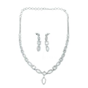 ARNAS SILVER TONED AMERICAN DIAMOND DESIGNER NECKLACE SET