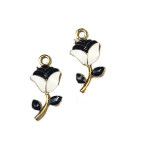 ECHARMS0142- ARNAS 2 PCS PACK OF ANTIQUE GOLDEN CUTE ROSE MOTIF CHARMS FOR NECKLACE | BRACELET | RAKHI MAKING