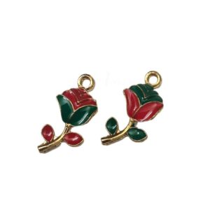 ECHARMS0143- ARNAS 2 PCS PACK OF ANTIQUE GOLDEN CUTE ROSE MOTIF CHARMS FOR NECKLACE | BRACELET | RAKHI MAKING