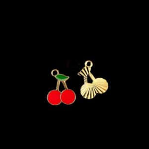 ECHARMS0146- ARNAS 2 PCS PACK OF ANTIQUE GOLDEN CUTE FRUIT MOTIF SMALL CHARMS FOR NECKLACE | BRACELET | RAKHI MAKING