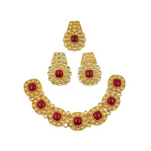 KUNDAN0023- ARNAS MAROON STONE GOLD PLATED KUNDAN CHOKER NECKLACE AND EARRINGS COMBO PACK FOR HEAVY NECKLACE MAKING