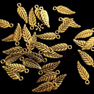 OXIG0207 - 40 PCs PACK OF GOLDEN DESIGNER LEAF MOTIF SMALL GERMAN SILVER PENDANT (20 GM)