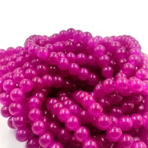RGLASS0025- 1 STRAND MAGENTA 8MM ROUND GLASS BEADS