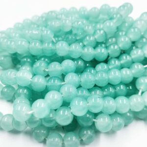 RGLASS0029- 1 STRAND CYAN 8MM ROUND GLASS BEADS