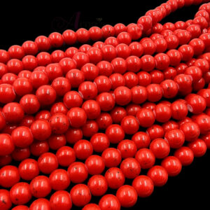 RGLASS0035- 1 STRAND YAM RED 8MM OPAQUE ROUND GLASS BEADS