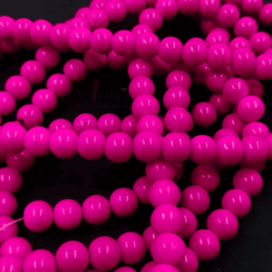 RGLASS0036- 1 STRAND HOT PINK 8MM OPAQUE ROUND GLASS BEADS
