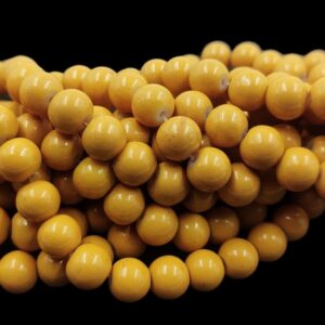 RGLASS0038- 1 STRAND MUSTERED YELLOW 8MM OPAQUE ROUND GLASS BEADS