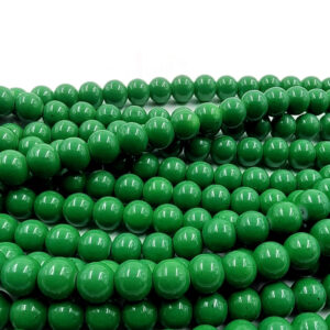 RGLASS0040- 1 STRAND PARROT GREEN 8MM OPAQUE ROUND GLASS BEADS