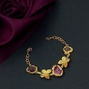 BRACELET0005- ARNAS 1 PC BRASS GOLDEN ORIGINAL UNCUT STONE BRACELET