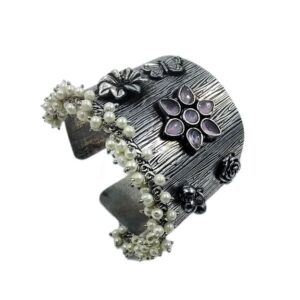 BRACELET0020- ARNAS 1 PC BRASS SILVER ORIGINAL UNCUT STONE BRACELET