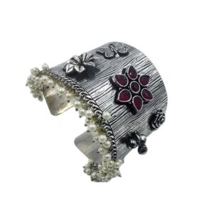 BRACELET0021- ARNAS 1 PC BRASS SILVER ORIGINAL UNCUT STONE BRACELET